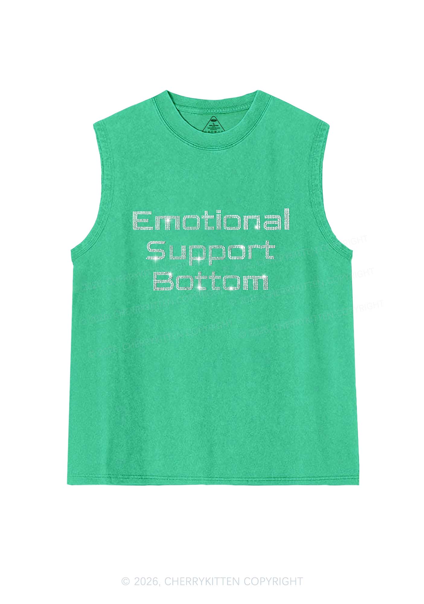 Rhinestone Emotional Support Bottom Pride Y2K Washed Muscle Tank Cherrykitten