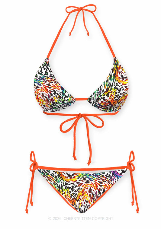 Rainbow Leopard Pride Y2K Print Bikini Set Cherrykitten