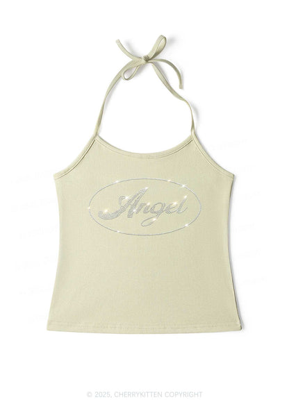 Rhinestone Angel Y2K Halter Neck Cami Cherrykitten