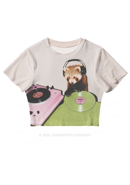 Red Panda DJ Y2K Mesh Crop Top Cherrykitten