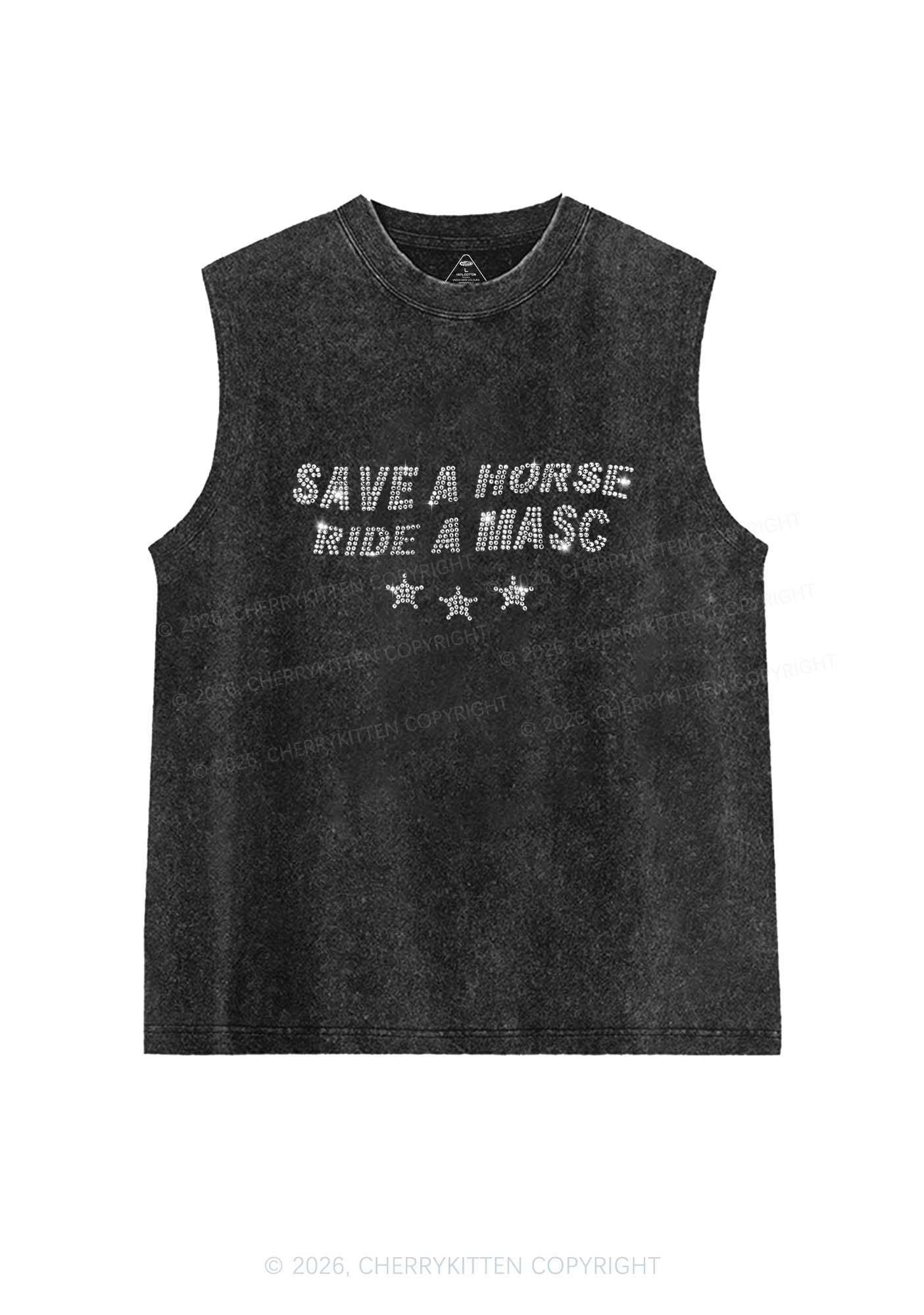 Rhinestone Ride A Masc Pride Y2K Washed Muscle Tank Cherrykitten