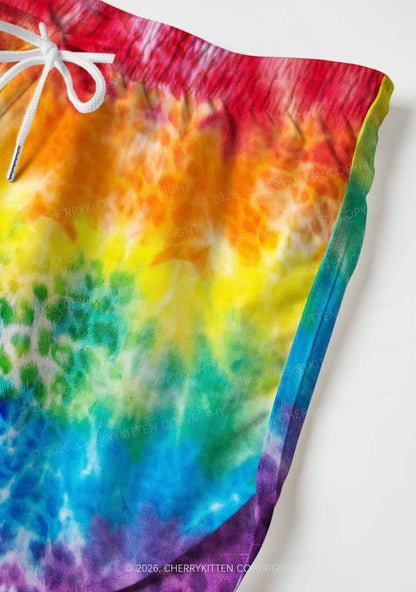Rainbow Leopard Tie Dye Pride Y2K Print Men Beach Shorts Cherrykitten