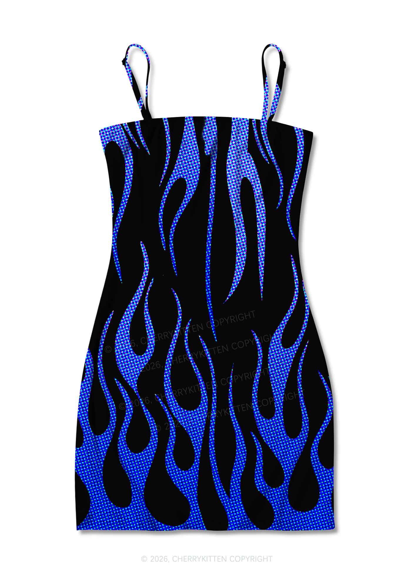 Royal Blue Flame Y2K Print Slip Dress Cherrykitten