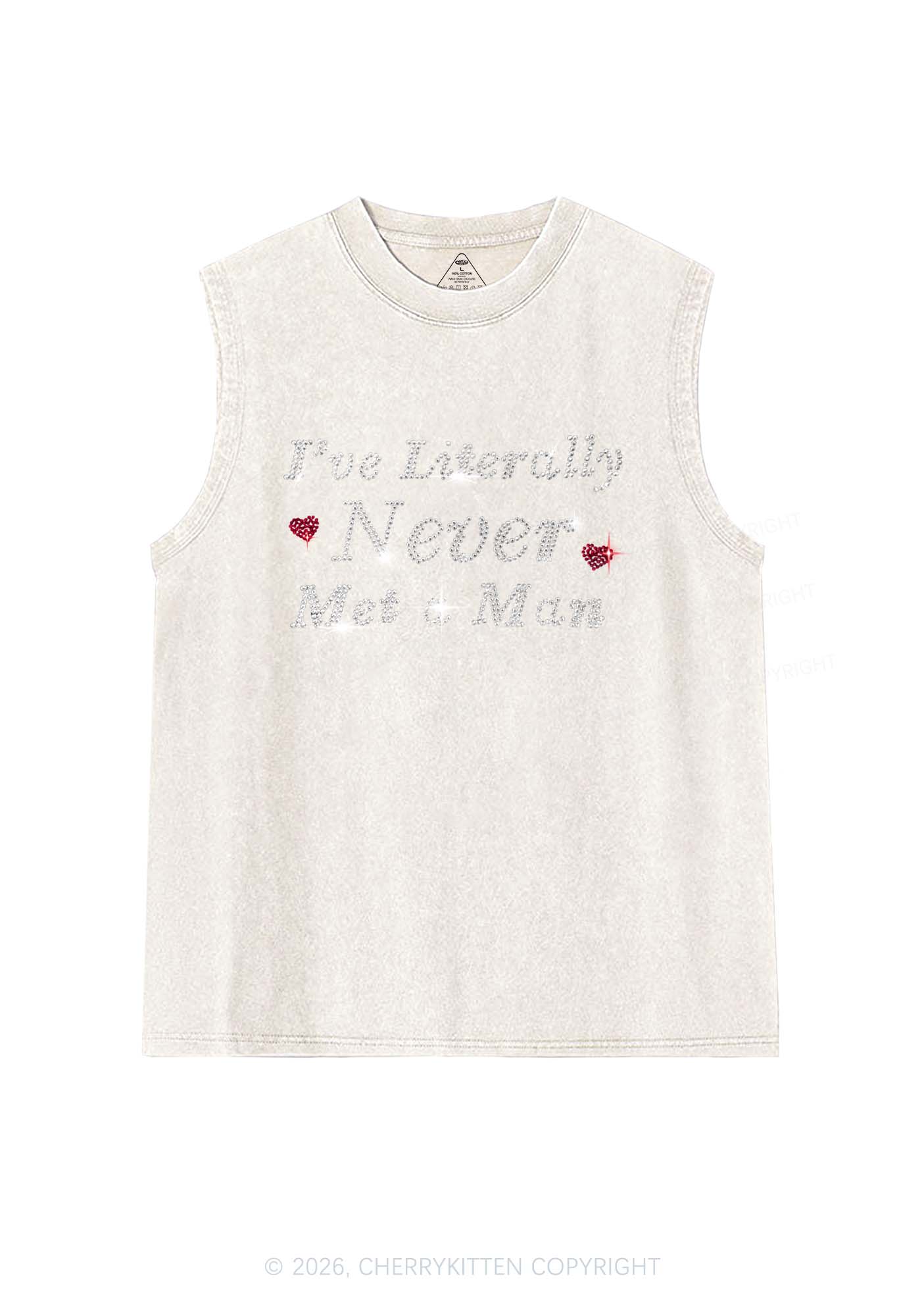Rhinestone Never Met A Man Pride Y2K Washed Muscle Tank Cherrykitten