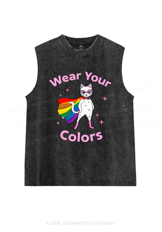 Pride Flag Cat Y2K Washed Muscle Tank Cherrykitten