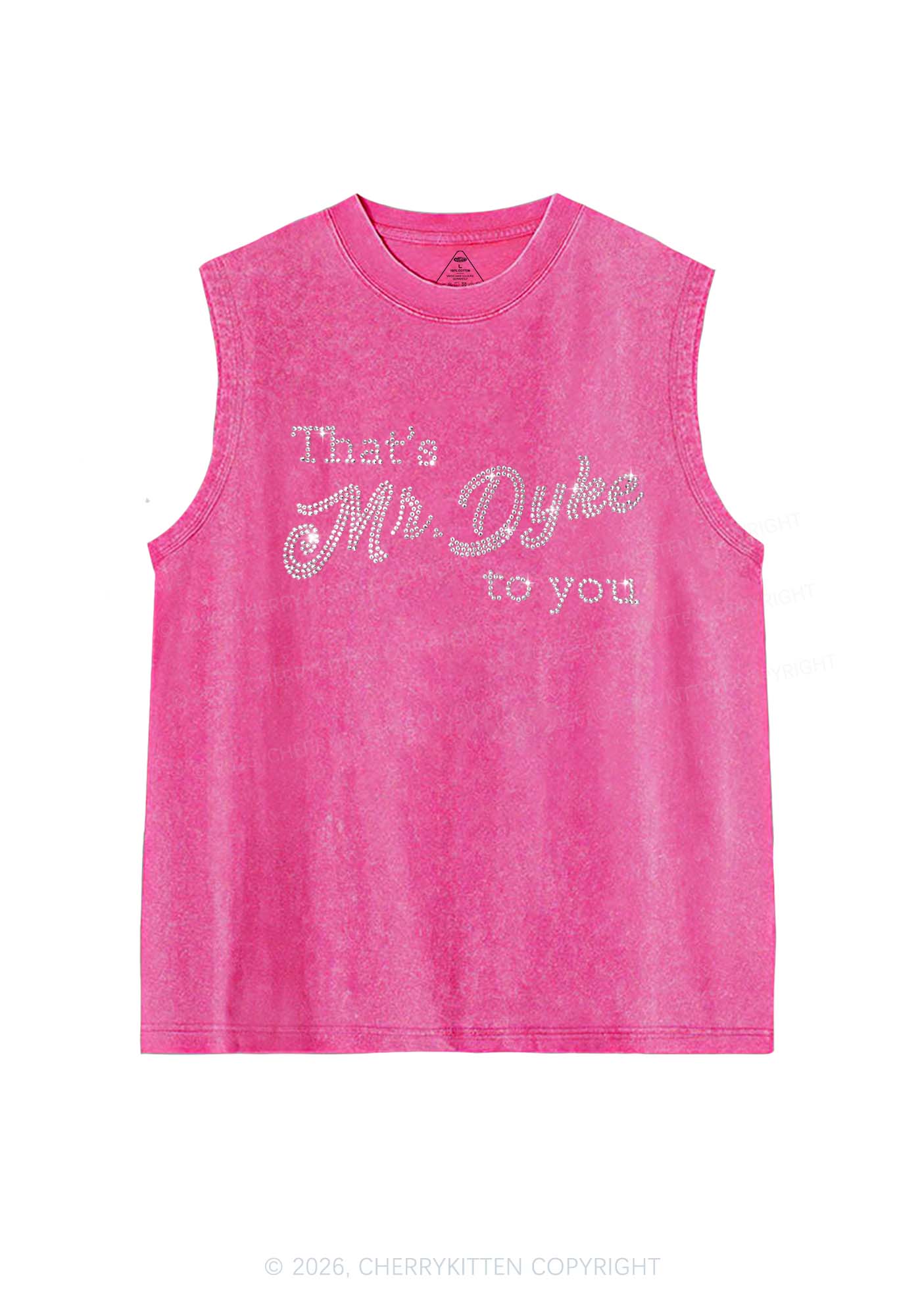 Rhinestone Thats Mr Dyke To You Pride Y2K Washed Muscle Tank Cherrykitten