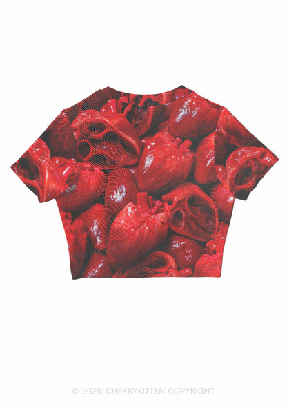 Halloween Red Blood Hearts Y2K Mesh Crop Top Cherrykitten