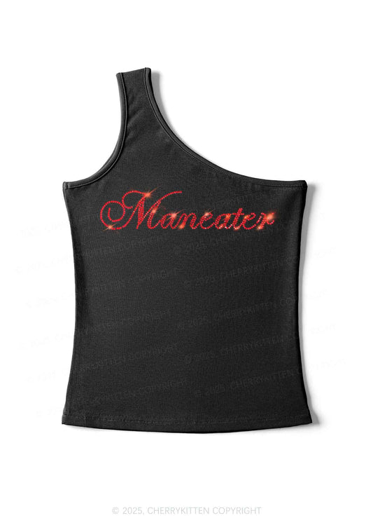 Rhinestone Maneater Y2K One Shoulder Tank Top Cherrykitten