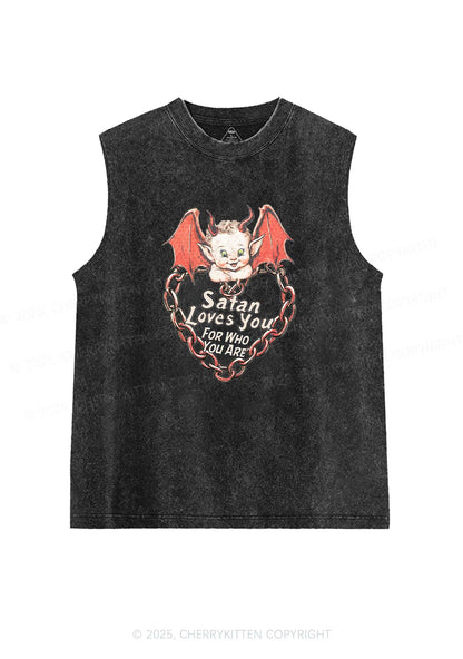 Satan Loves You Y2K Washed Muscle Tank Cherrykitten