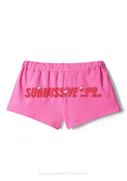 Rhinestone Submissive Man Y2K Drawstring Mini Shorts Cherrykitten