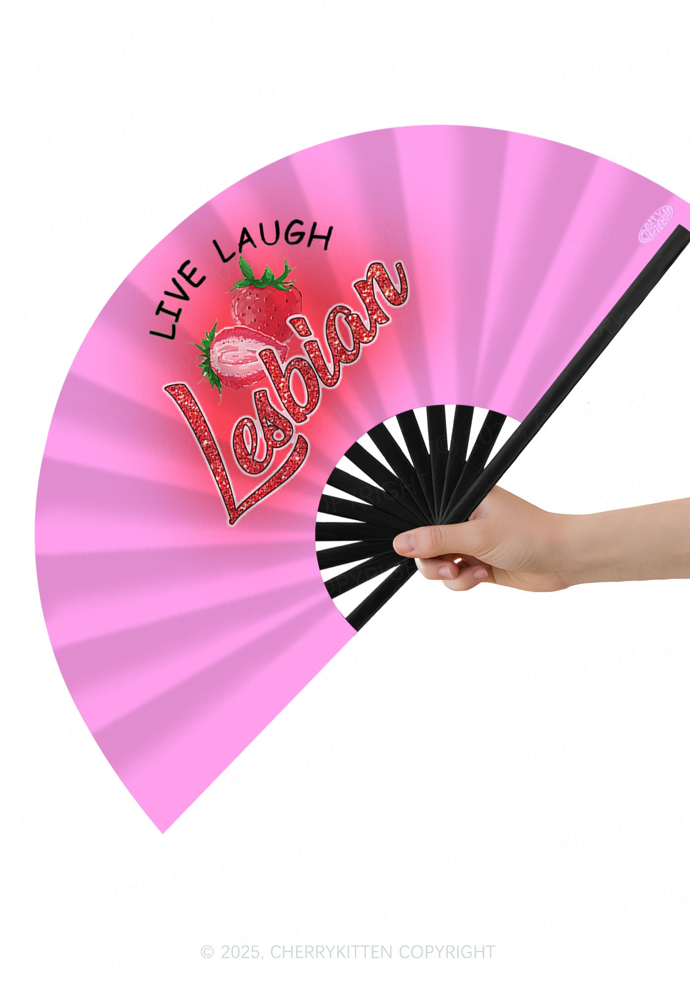 Live Laugh Lesbian Pride Y2K Rave Hand Fan Cherrykitten
