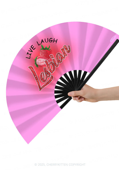 Live Laugh Lesbian Pride Y2K Rave Hand Fan Cherrykitten