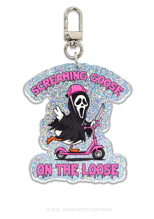Halloween Screaming Goose On Loose Y2K Glitter Keychain Cherrykitten