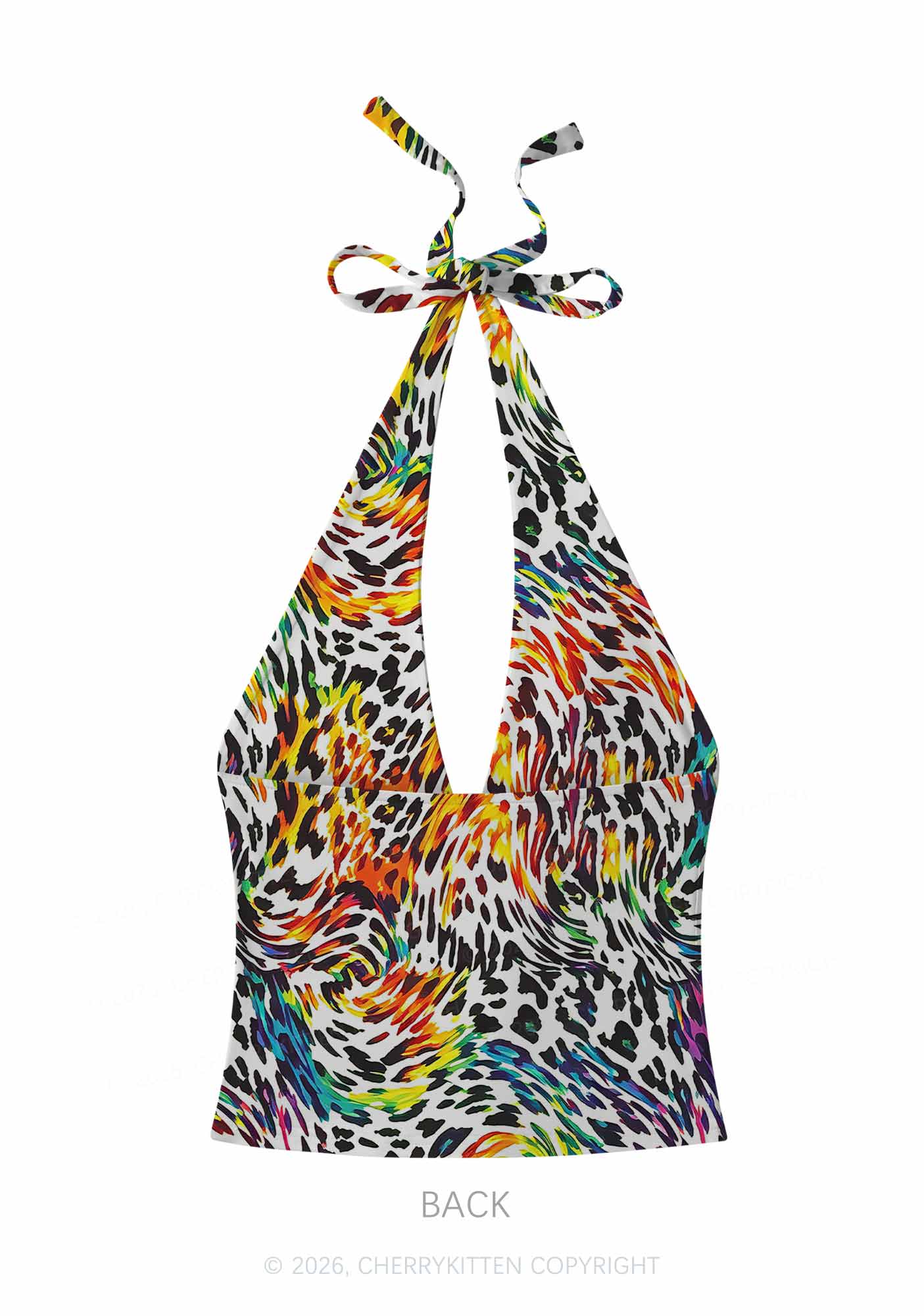 Rainbow Leopard Pride Y2K Print Halter Deep V Neck Cami Cherrykitten