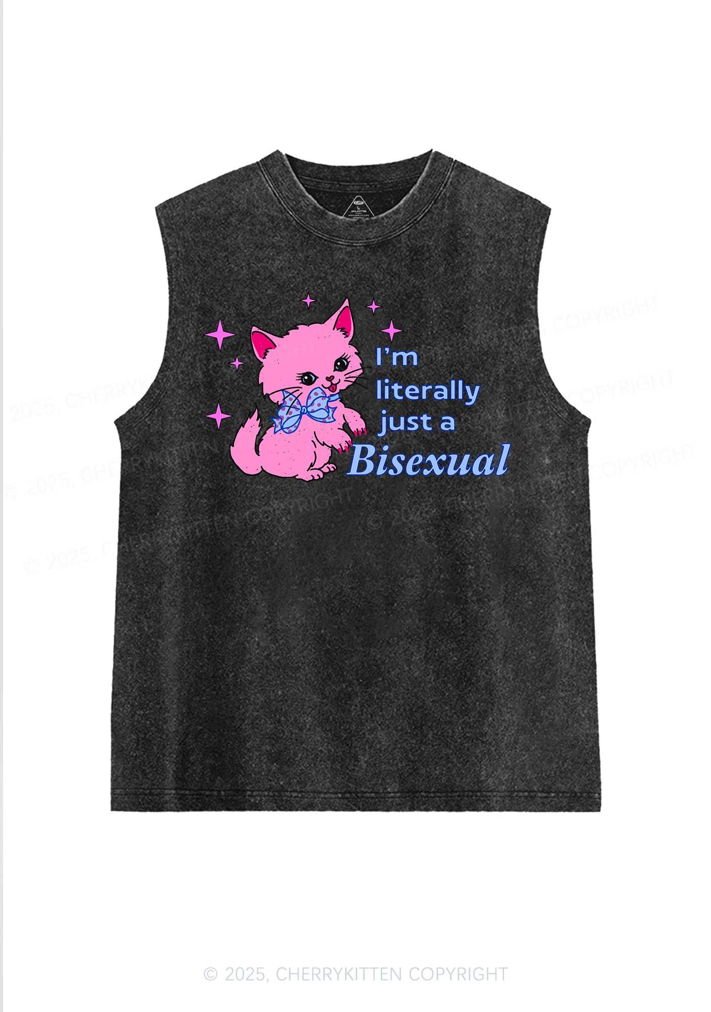 Literally Just A Bisexual Pride Y2K Washed Muscle Tank Cherrykitten