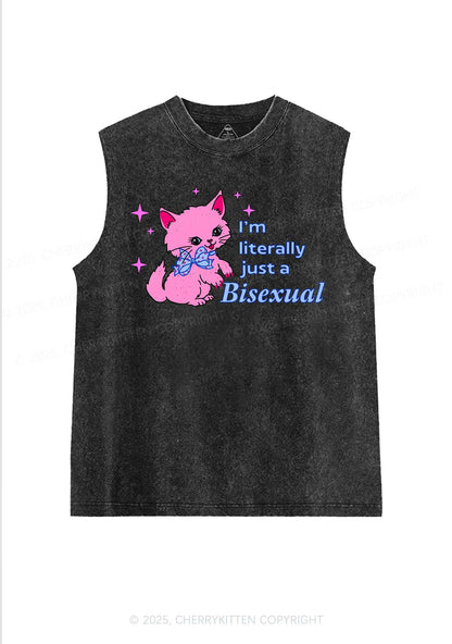 Literally Just A Bisexual Pride Y2K Washed Muscle Tank Cherrykitten