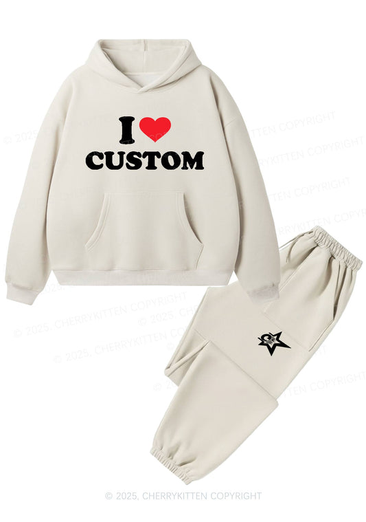 I Love Custom Personalized Y2K Fleece Hoodie Set Cherrykitten