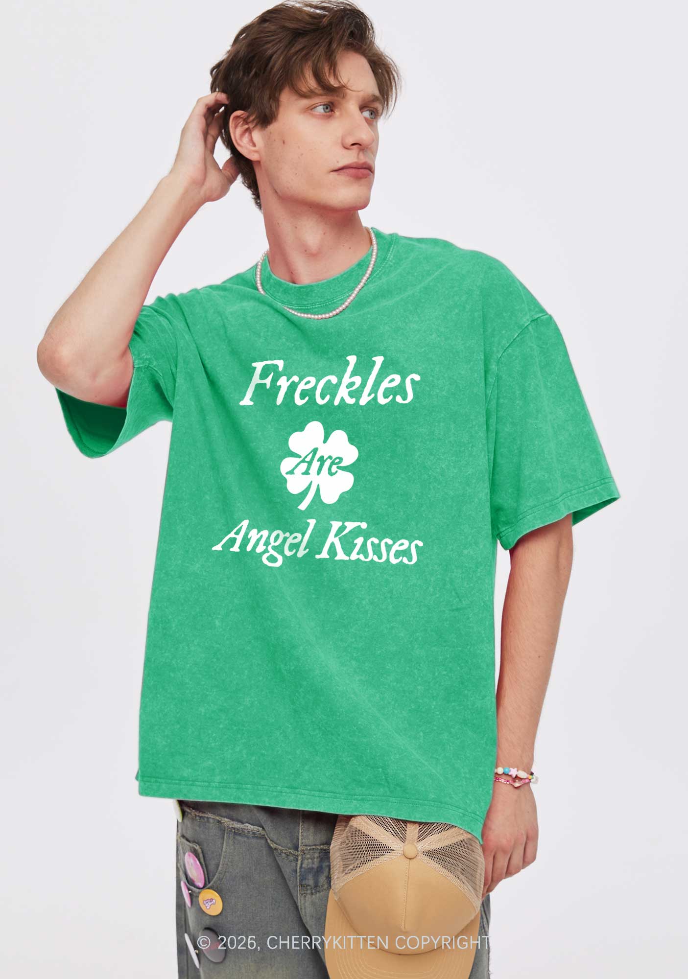 Freckles Are Angel Kisses St Patricks Y2K Washed Tee Cherrykitten