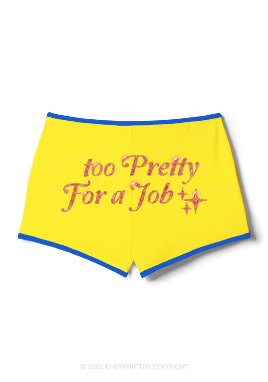 Rhinestone Too Pretty For Job Y2K Booty Shorts Cherrykitten