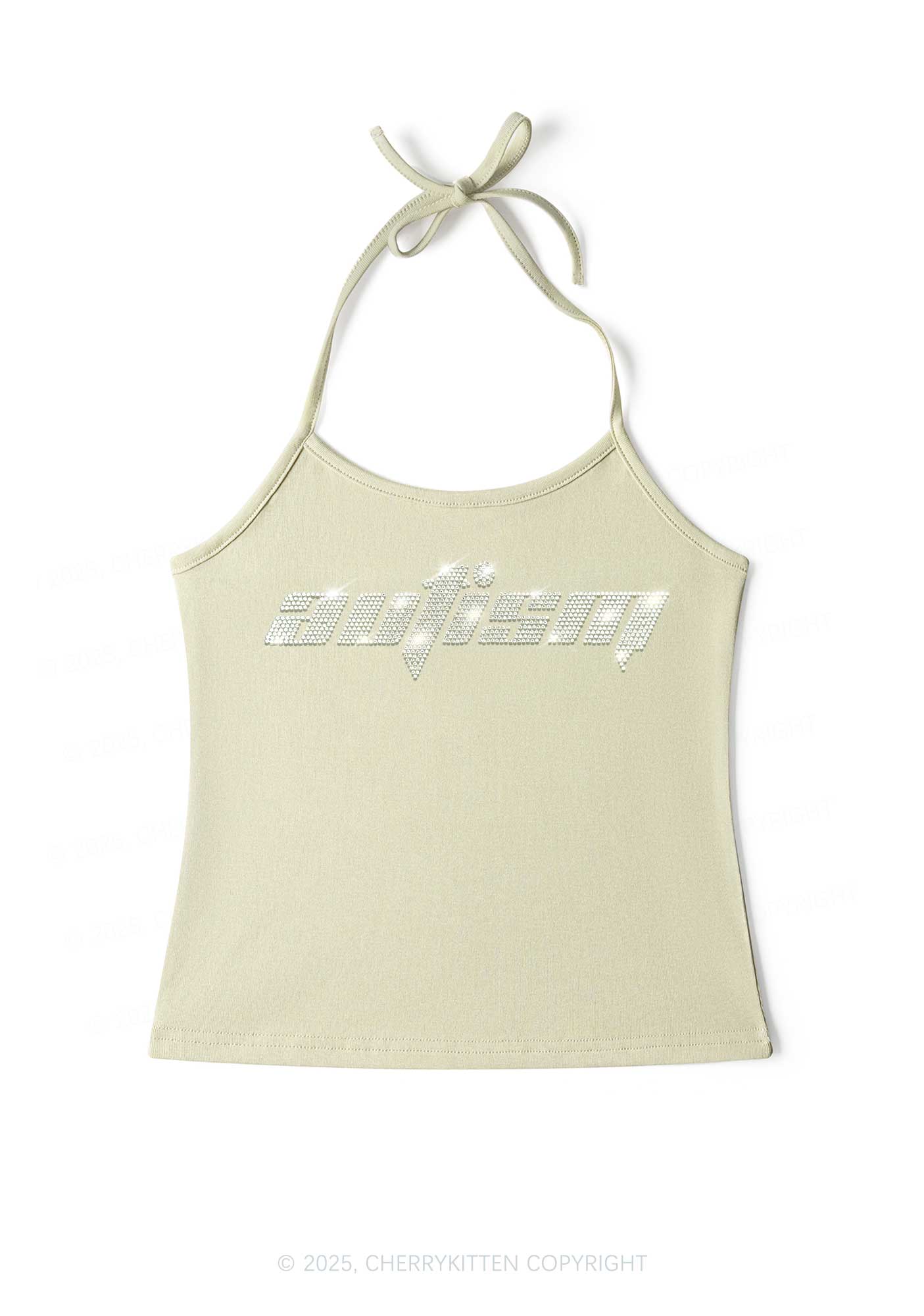 Rhinestone Autism Y2K Halter Neck Cami Cherrykitten