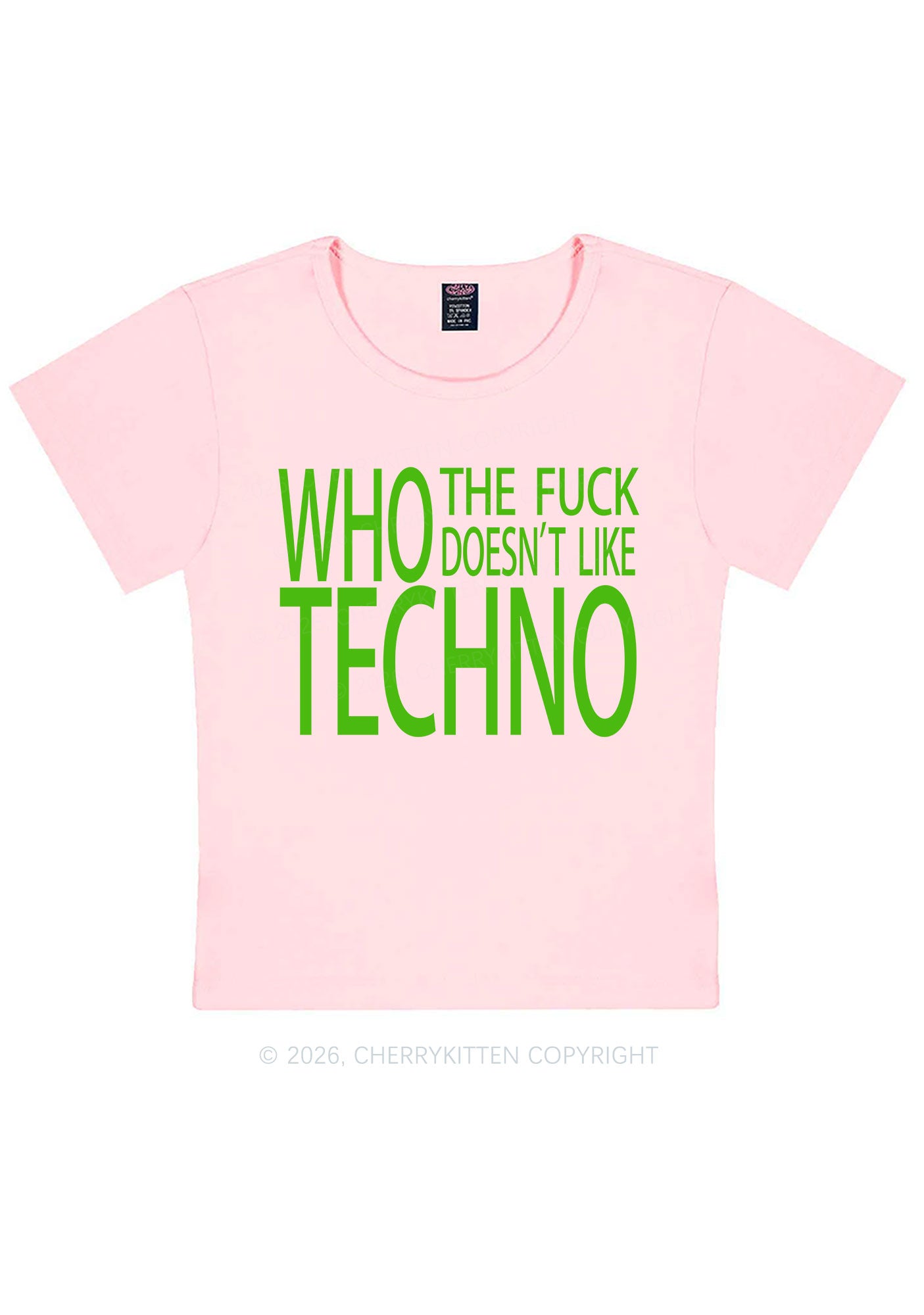 Who Doesnt Like Techno Y2K Baby Tee Cherrykitten