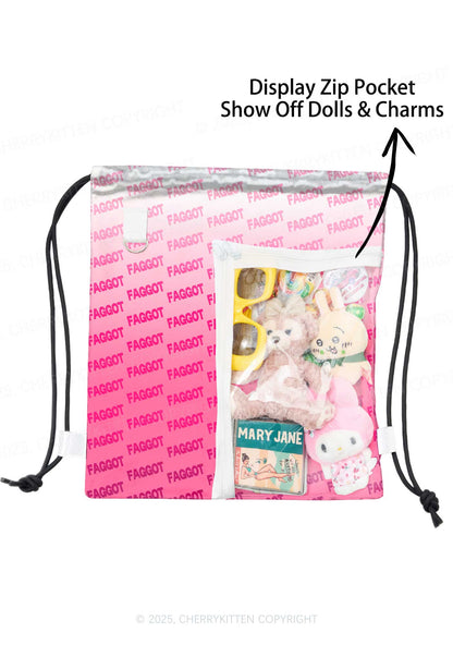 Faded Pink Faggot Pride Y2K Drawstring Itabag Backpack Cherrykitten