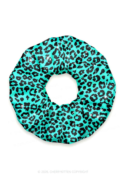 Turquoise Green Leopard Y2K Hair Scrunchie Cherrykitten