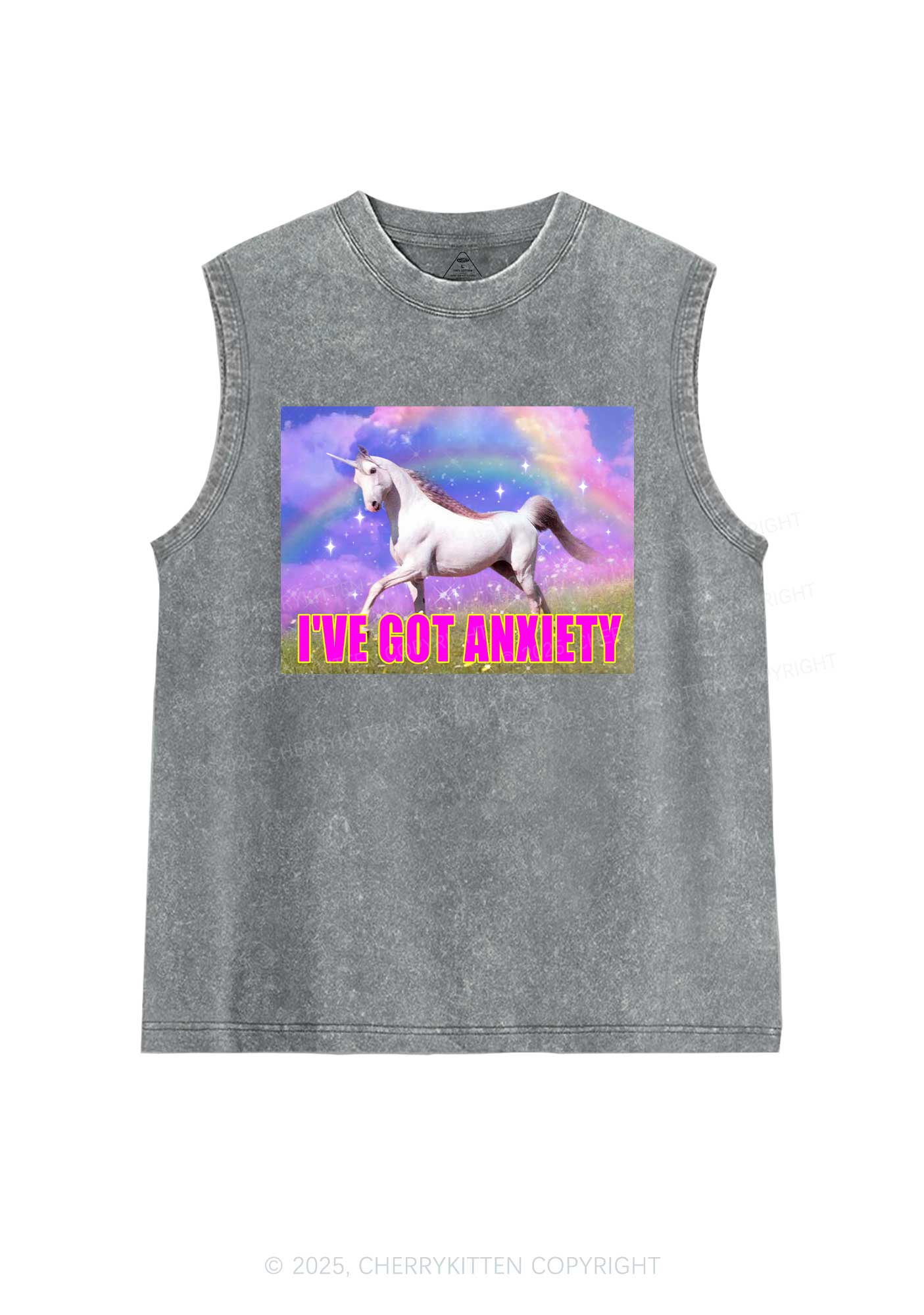 I've Got Anxiety Y2K Washed Muscle Tank Cherrykitten