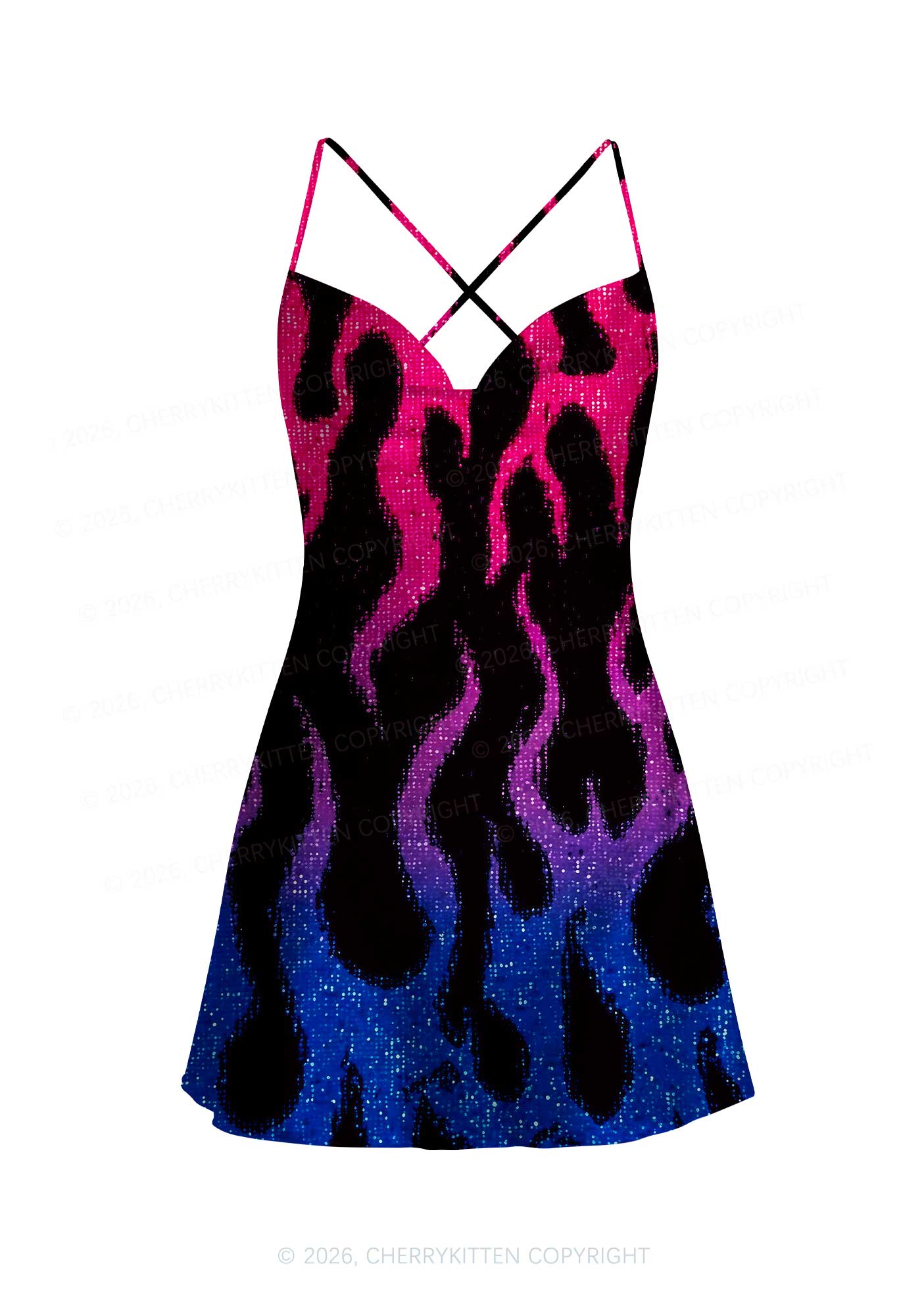 Bisexual Flame Pride Y2K Print Satin Cowl Neck Slip Dress Cherrykitten