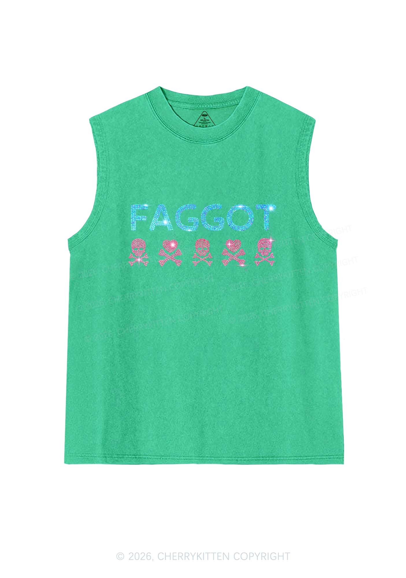 Rhinestone Faggot Skull Pride Y2K Washed Muscle Tank Cherrykitten