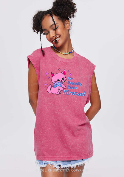 Literally Just A Bisexual Pride Y2K Washed Muscle Tank Cherrykitten