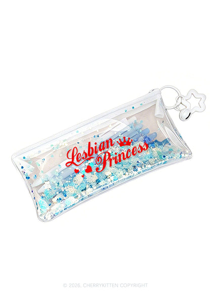Lesbian Princess Pride Y2K Quicksand Transparent Pencil Pouch Cherrykitten