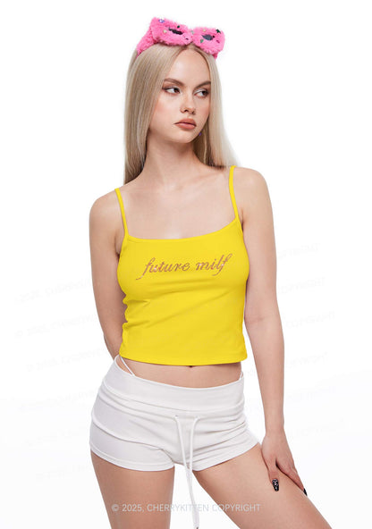 Rhinestone Pink Future Mxxf Y2K Spaghetti Strap Cami Cherrykitten