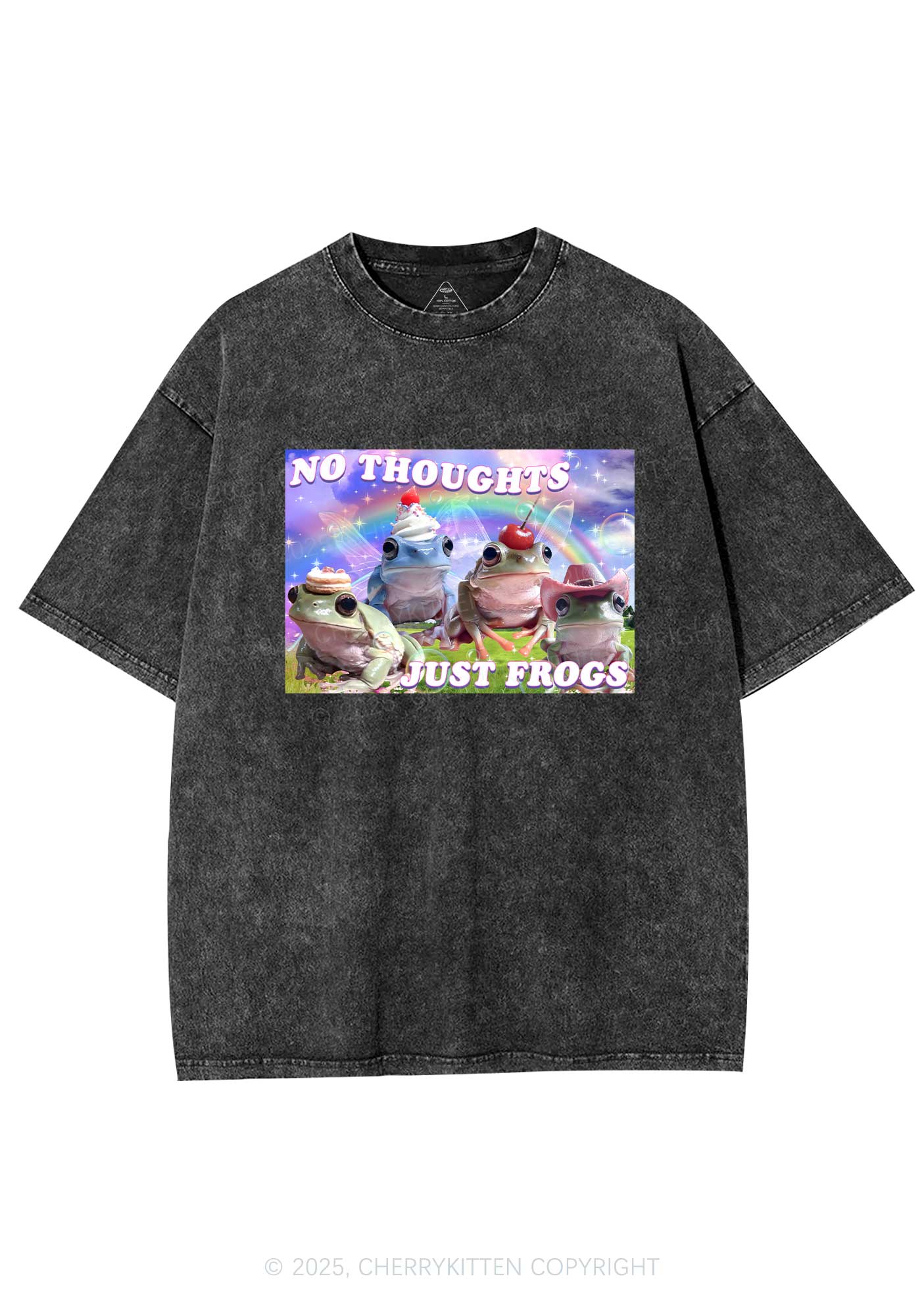 No Thoughts Just Frogs Y2K Shirts Washed Tee Cherrykitten