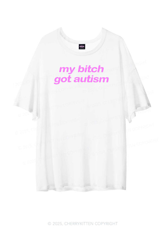 My Bxxch Got Autism Y2K Sheer Boyfriend Tee Cherrykitten