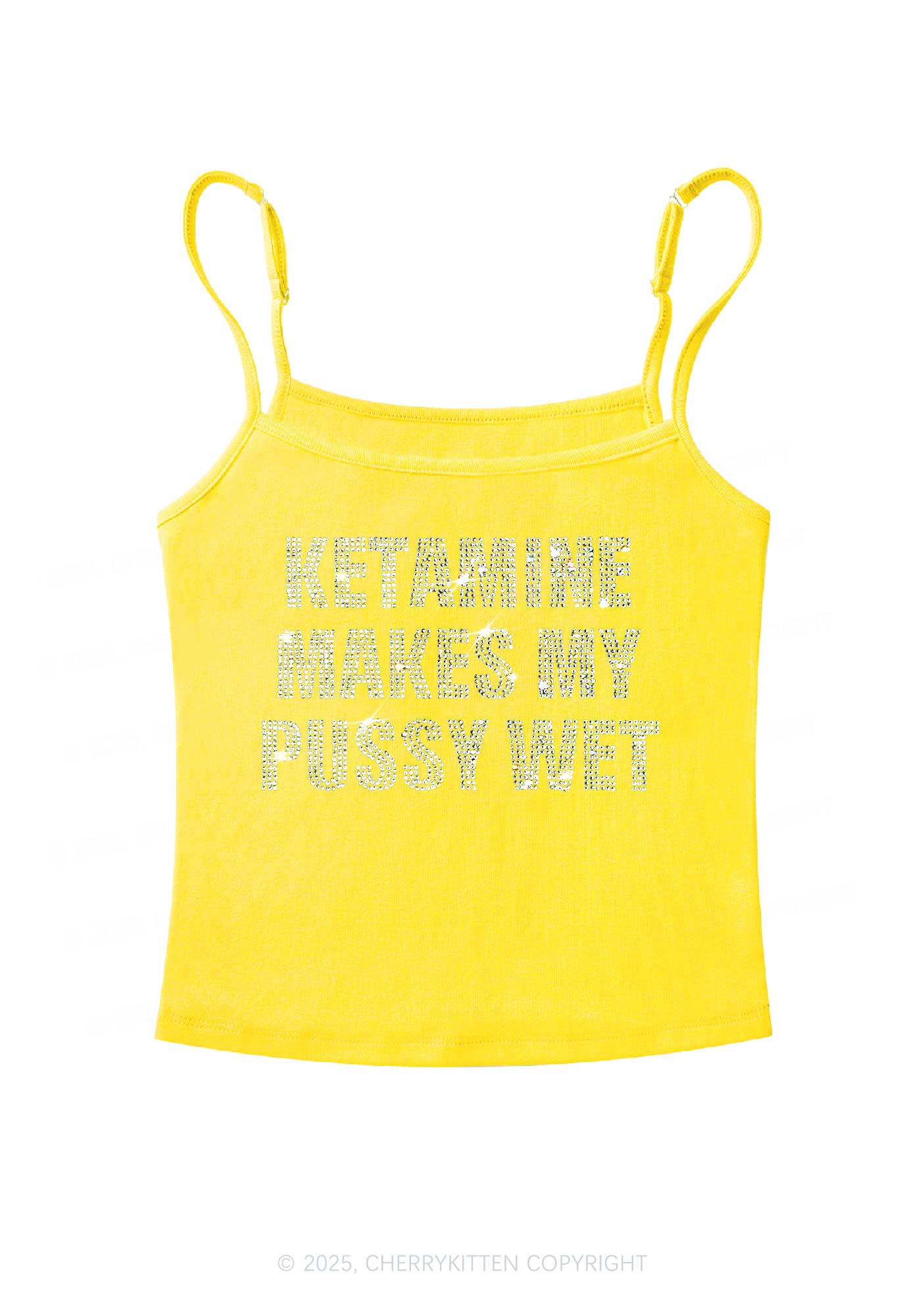 Rhinestone K Makes My Puxxy Wet Y2K Spaghetti Strap Cami Cherrykitten