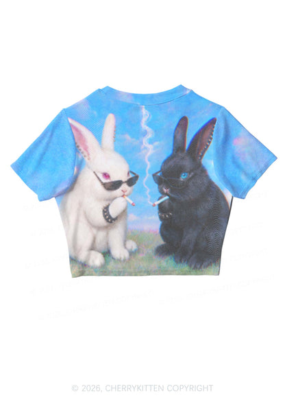 Smoking Punk Bunny Y2K Mesh Crop Top Cherrykitten