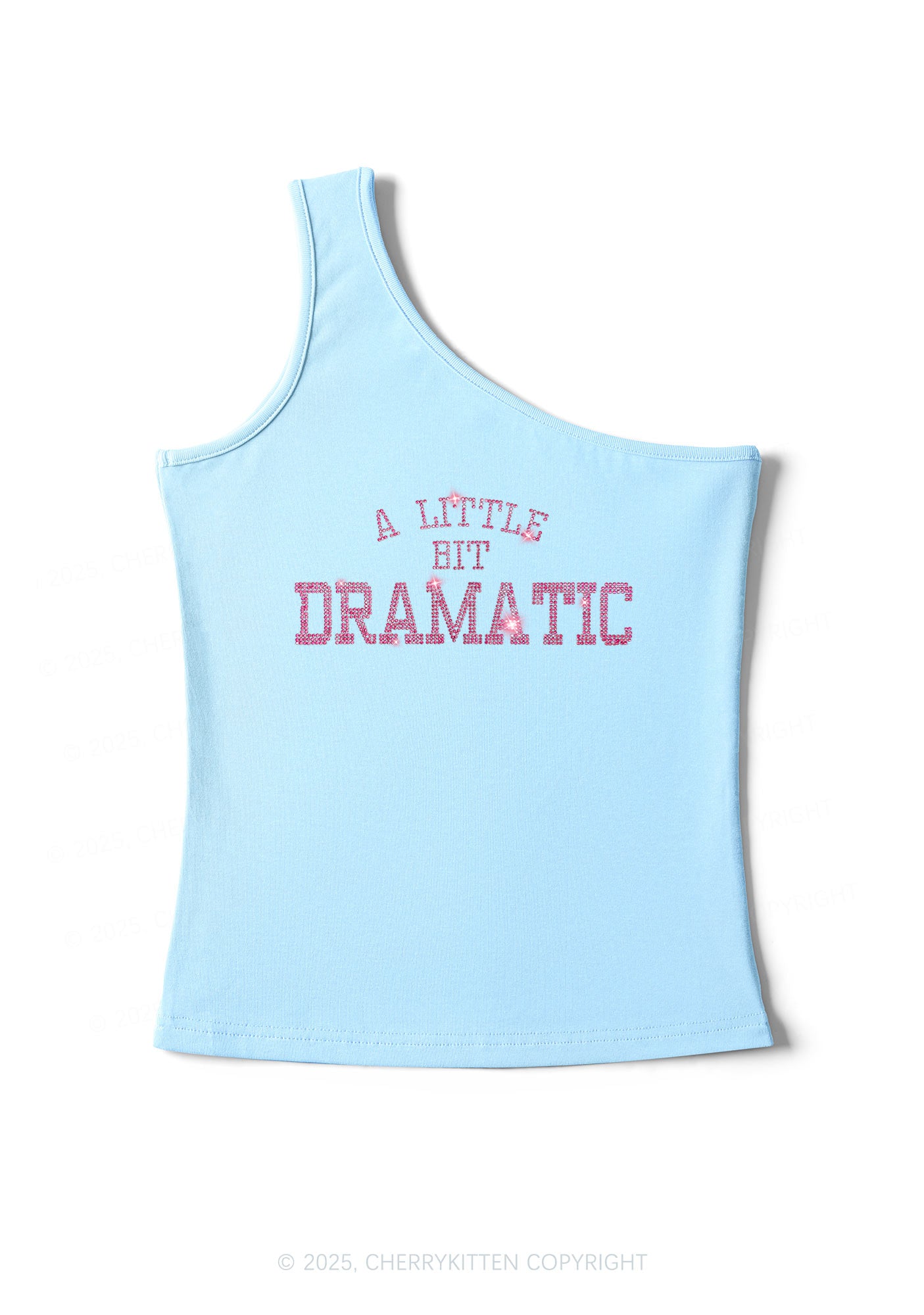 Rhinestone A Little Bit Dramatic Y2K One Shoulder Tank Top Cherrykitten