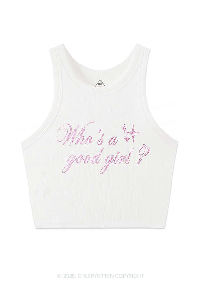 Rhinestone Whos A Good Girl Y2K Crop Tank Top Cherrykitten