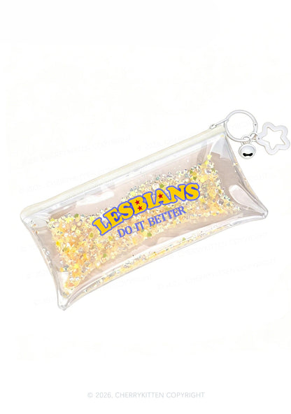 Lesbians Do It Better Pride Y2K Quicksand Transparent Pencil Pouch Cherrykitten