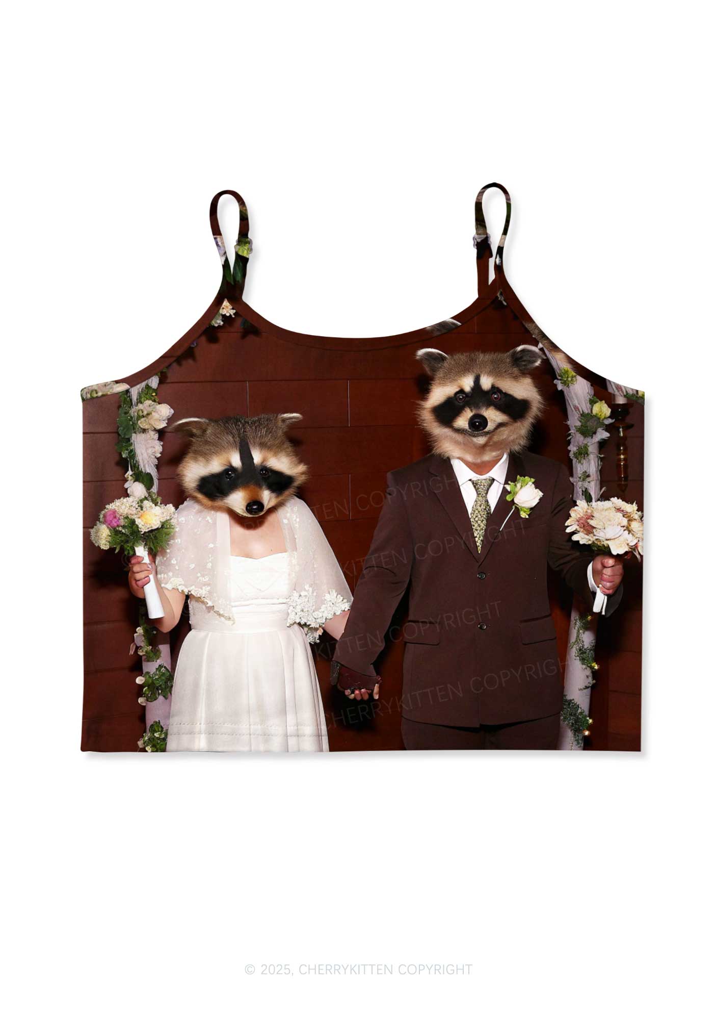 Raccoon Bride Groom Valentine's Day Y2K Print Cami Crop Top Cherrykitten