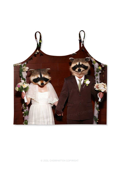 Raccoon Bride Groom Valentine's Day Y2K Print Cami Crop Top Cherrykitten