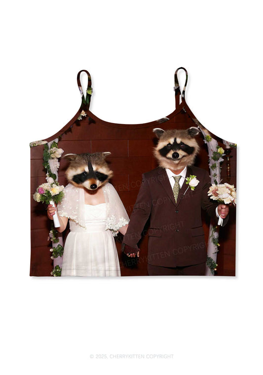 Raccoon Bride Groom Valentine's Day Y2K Print Cami Crop Top Cherrykitten