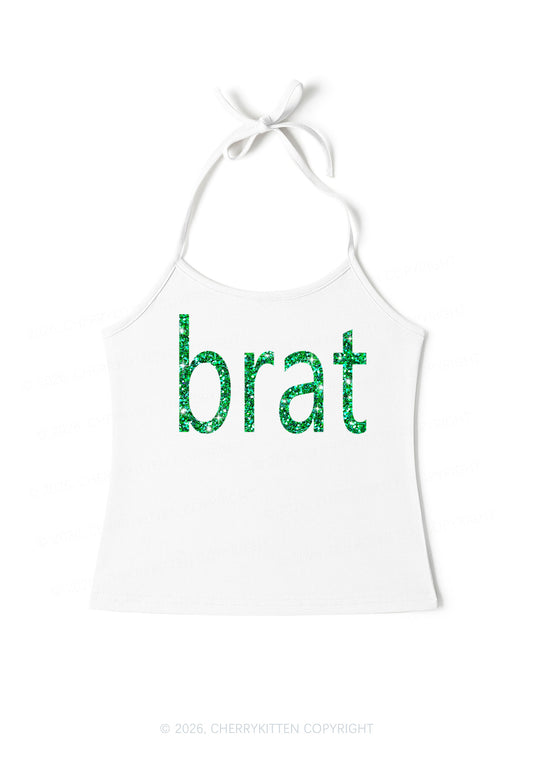 Glitter Green Brat Y2K Halter Neck Cami Cherrykitten