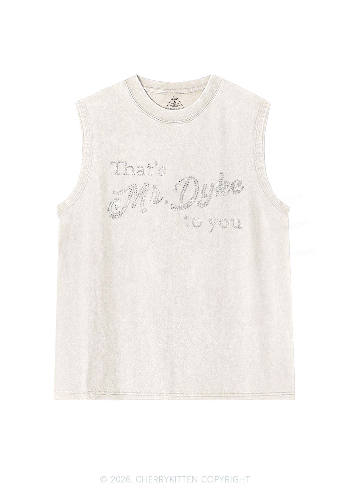 Rhinestone Thats Mr Dyke To You Pride Y2K Washed Muscle Tank Cherrykitten