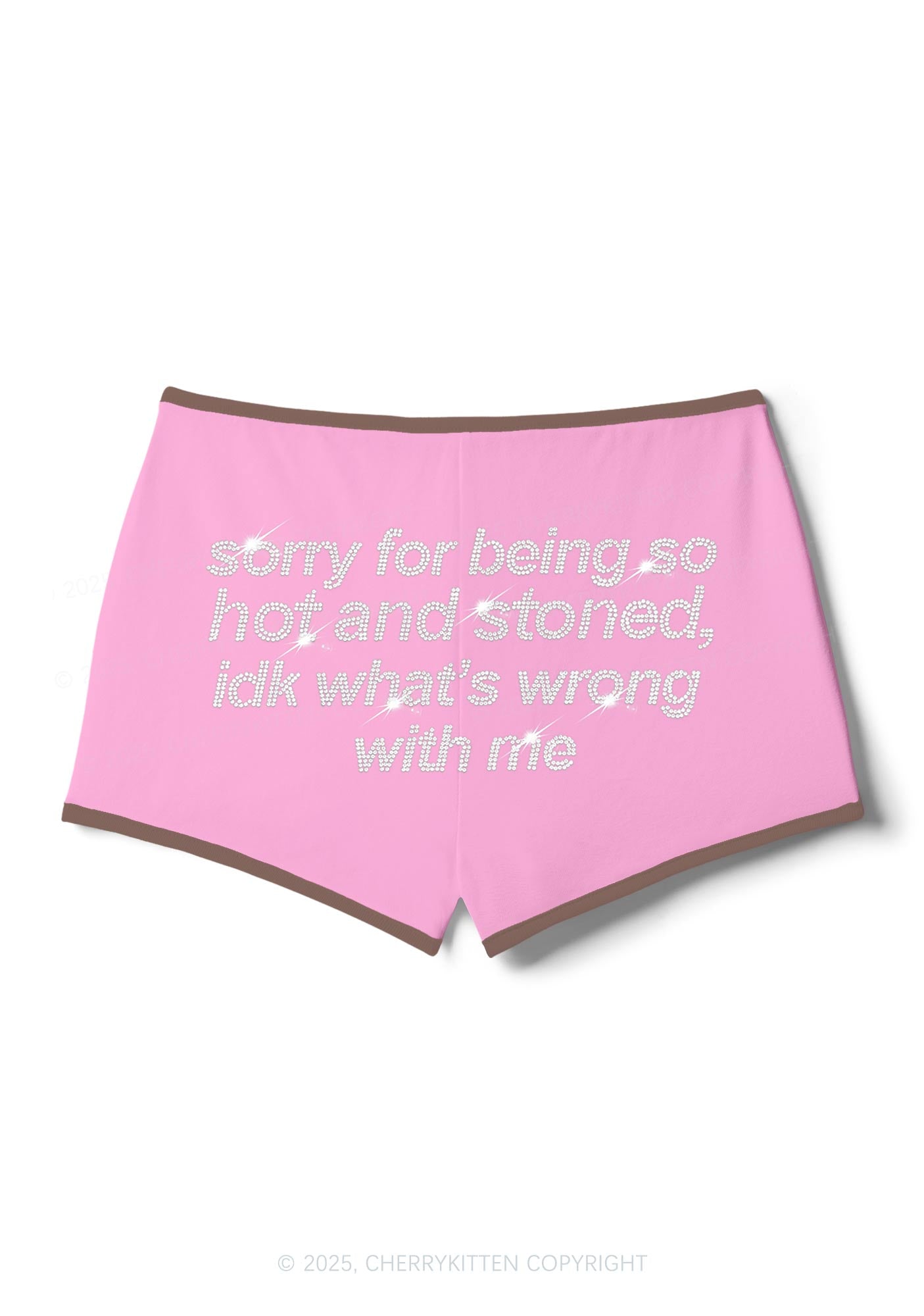 Rhinestone Sorry For Being Hot And Stoned Y2K Booty Shorts Cherrykitten