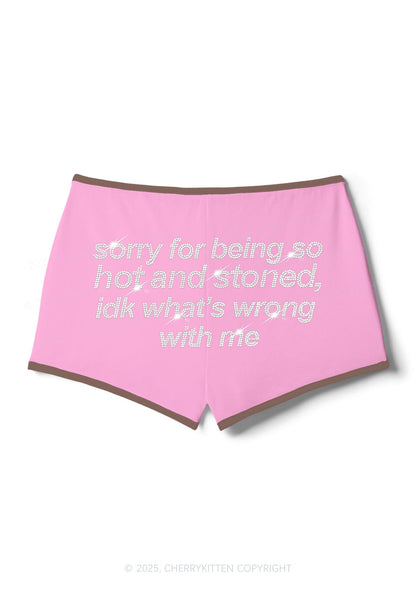 Rhinestone Sorry For Being Hot And Stoned Y2K Booty Shorts Cherrykitten
