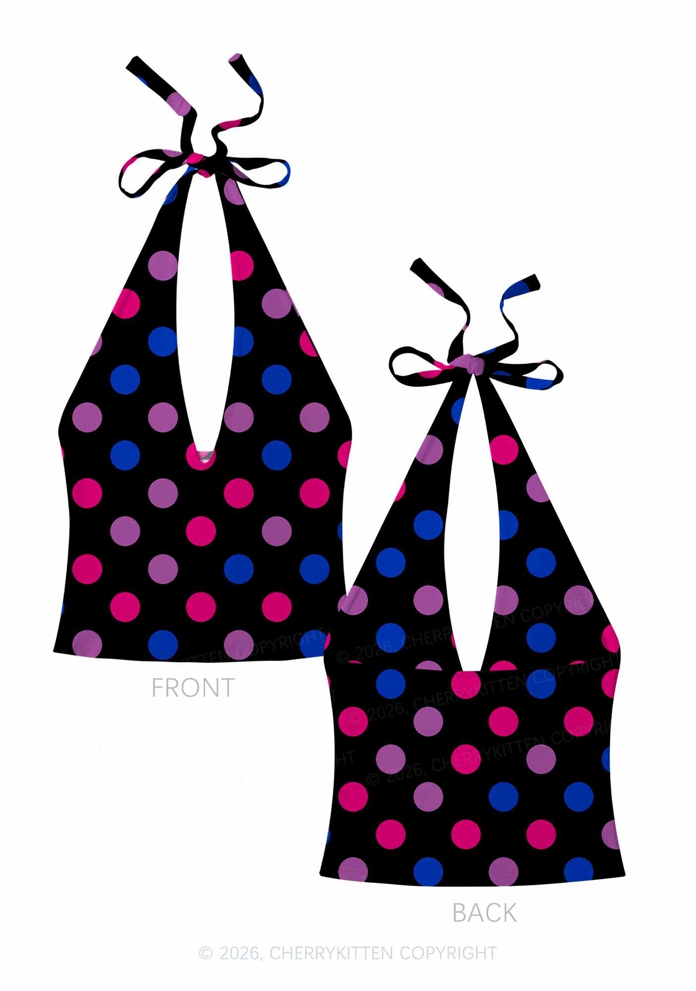 Bisexual Dots On Black Pride Y2K Print Halter Deep V Neck Cami Cherrykitten