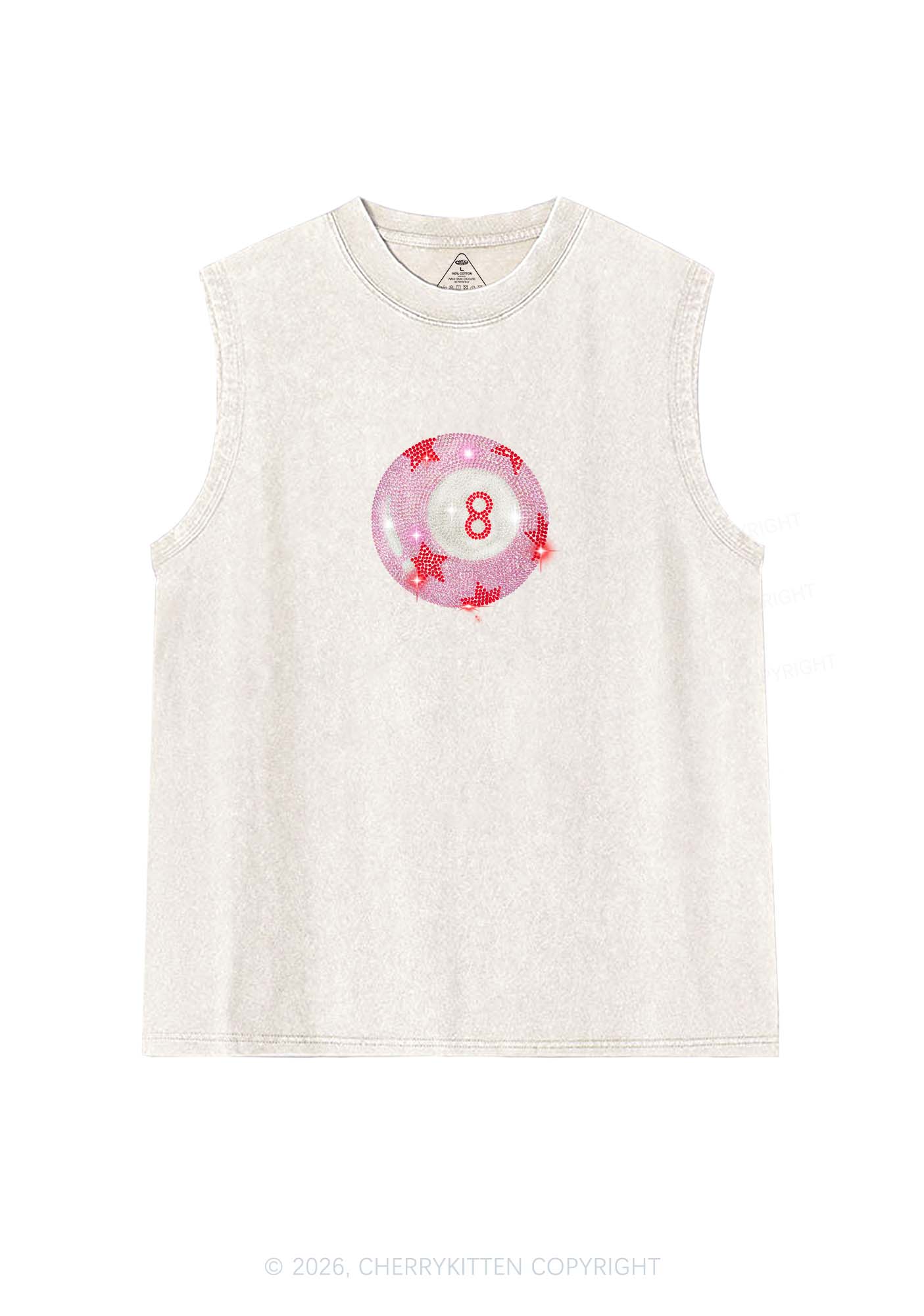 Rhinestone Pink Eight Ball Star Y2K Washed Muscle Tank Cherrykitten