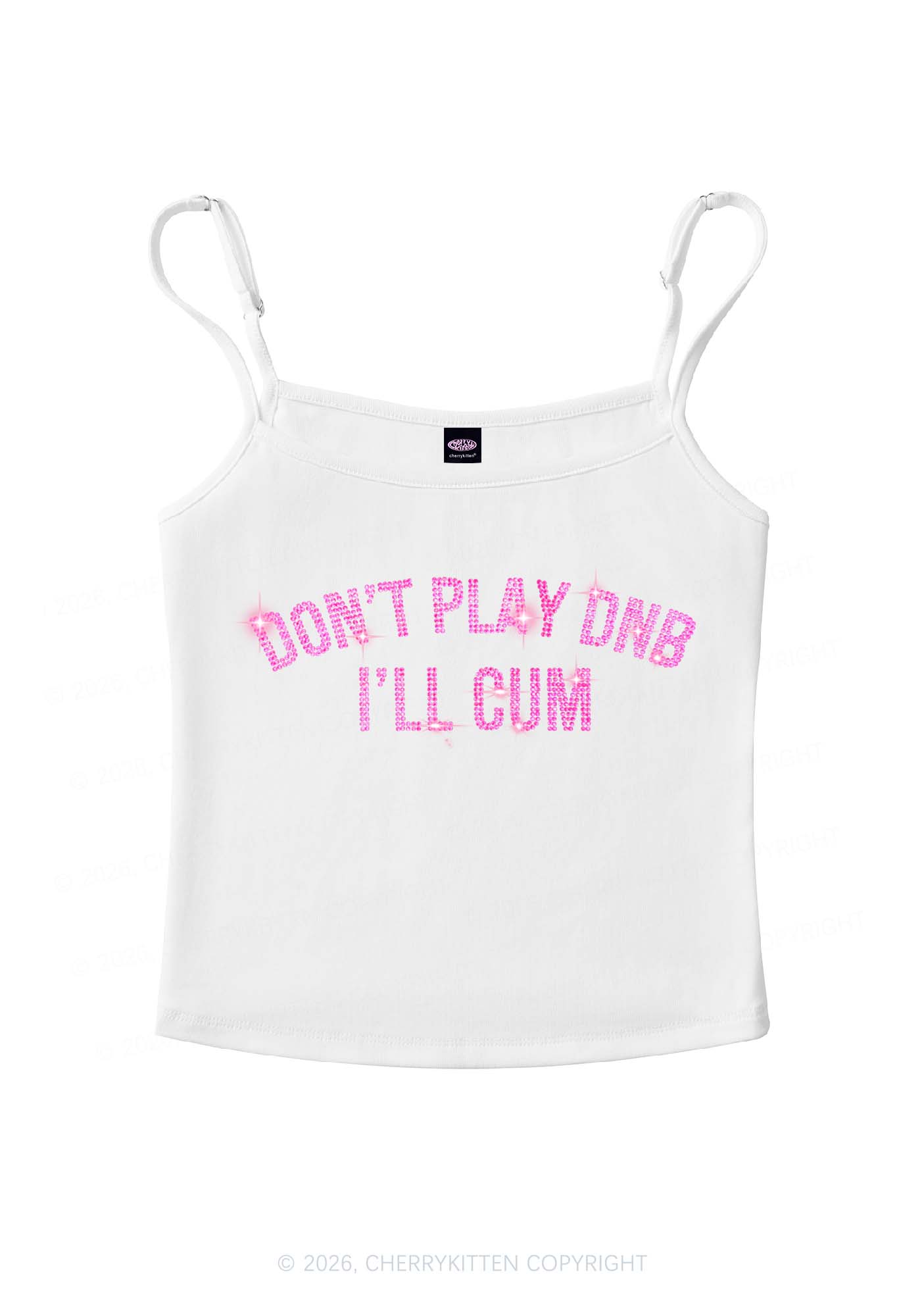 Rhinestone Dont Play DNB Y2K Spaghetti Strap Cami Cherrykitten